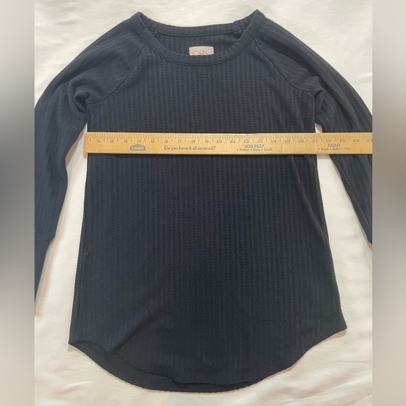 Chaser Top Womens Small Black Long Sleeve Waffle Knit Button Cuffs Crew Neck - Picture 6 of 9